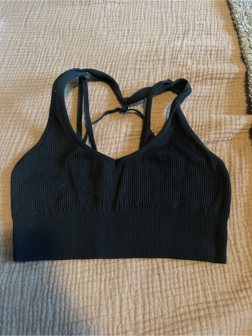 NVGTN Black Ribbed Crisscross Sports Bra